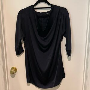 Midnight blue satin MEXX tunic with dolman sleeves and cowl neck. VGUC. Sz UK 8.